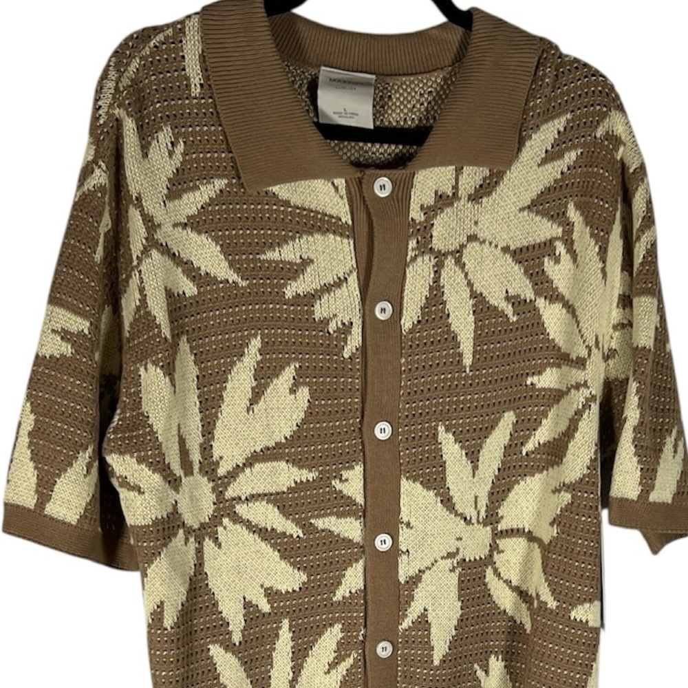 Massive Luxury Floral Brown Button Down Knit Crochet Men’s Size L
